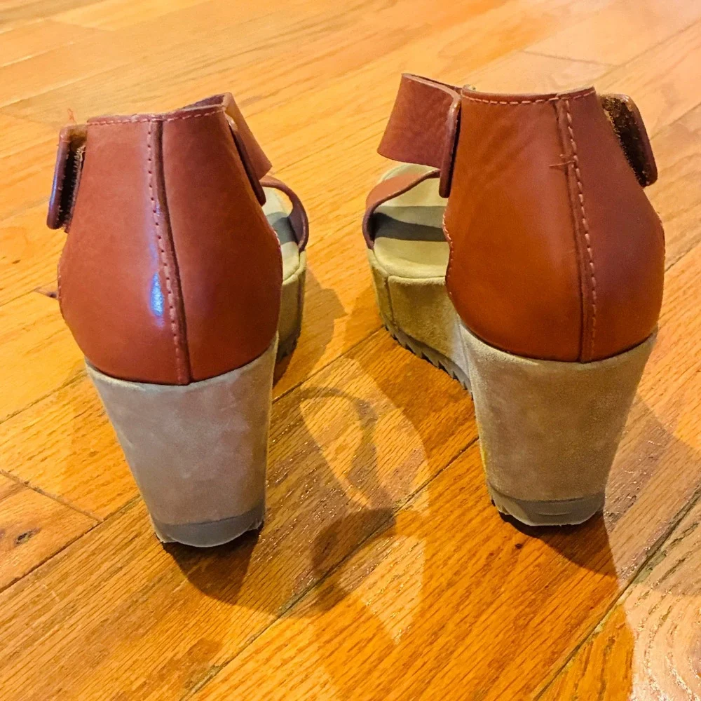 Pedro Garcia Wedge Sandals Womens 39 Brown Leather Platform Ankle Strap Spain